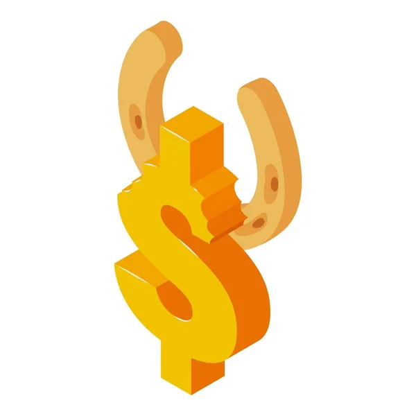 Success Talisman Icon Isometric Vector Golden Dollar Sign Horseshoe Icon — Stock Vector