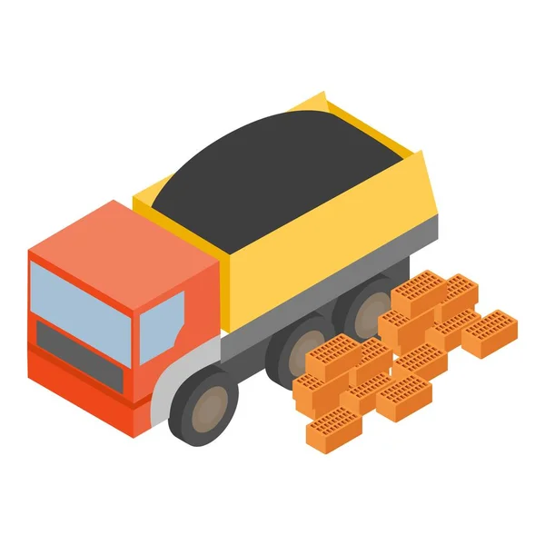 Εικονίδιο Κατασκευαστικού Υλικού Ισομετρικός Φορέας Φορτηγό Άσφαλτο Σωρό Από Τούβλα — Διανυσματικό Αρχείο