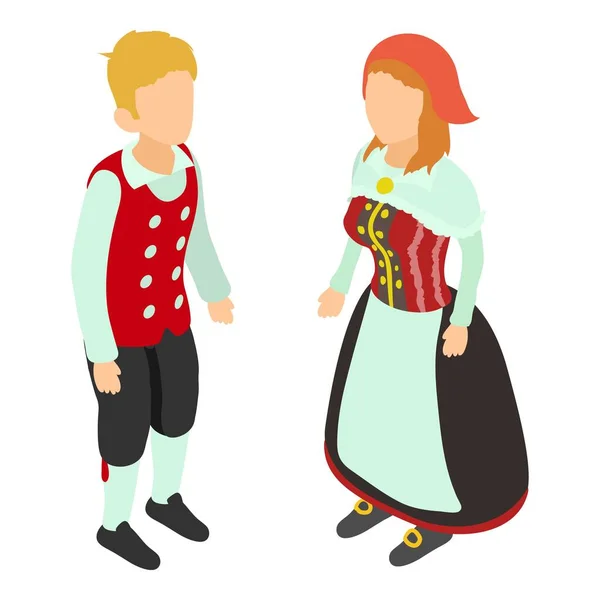 Изометрический Вектор Традиционной Одежды Бельгийская Пара Национальной Одежде Традиционный Костюм — стоковый вектор
