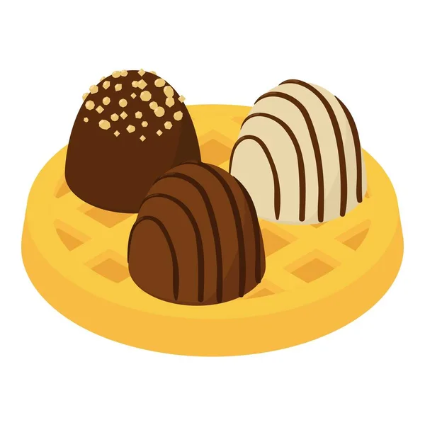 Ícone Sobremesa Belga Vetor Isométrico Belga Waffle Ícone Chocolate Doce — Vetor de Stock
