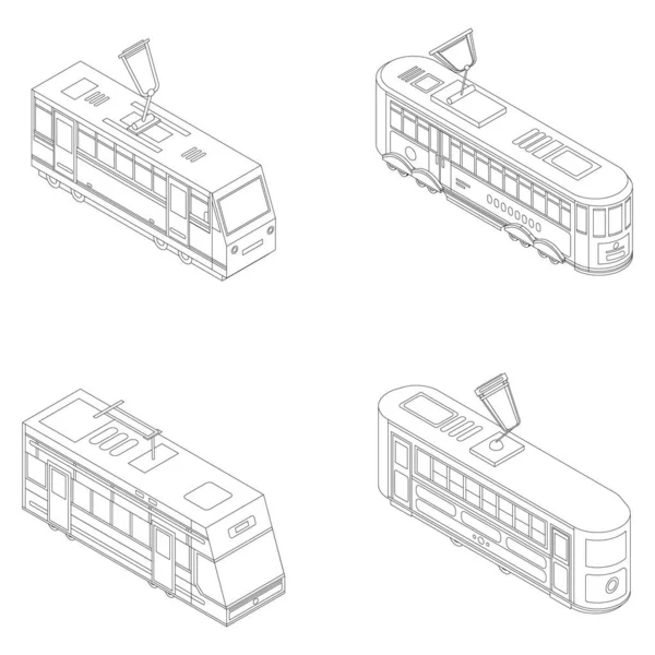 Conjunto Iconos Del Tranvía Conjunto Isométrico Iconos Vectoriales Tranvía Contorno — Vector de stock