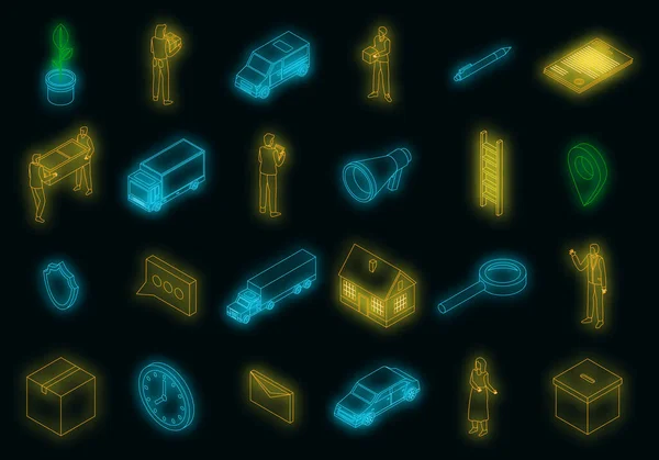 Relocation Icons Set Isometric Set Relocation Vector Icons Neon Color — Stock Vector