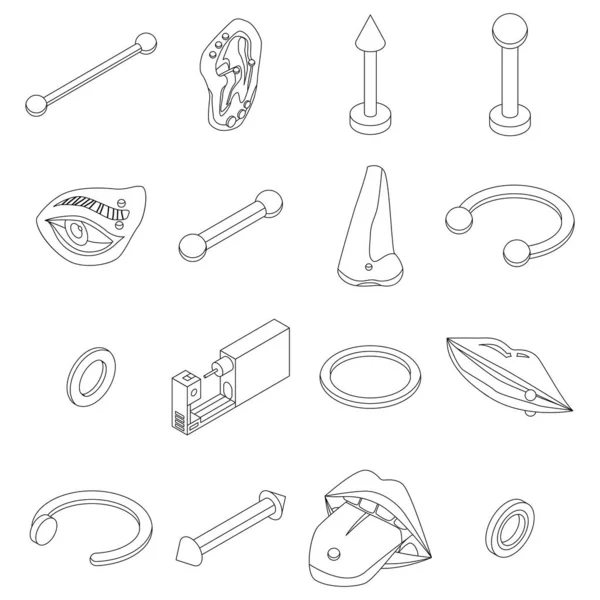 Piercing Icons Set Isometric Set Piercing Vector Icons Outline Thin — Stock Vector