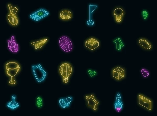 Gamification Icons Set Isometric Set Gamification Vector Icons Neon Color — Stock Vector