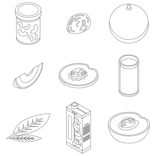 Peach Icons Set Isometric Set Peach Vector Icons Outline Thin — Stock Vector