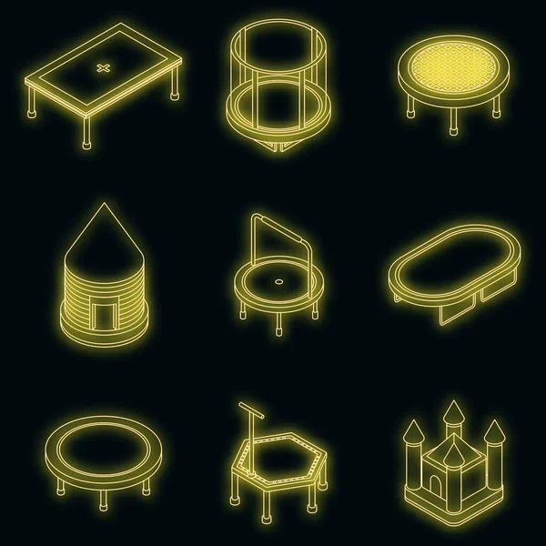 Trampoline Icons Set Isometric Set Trampoline Vector Icons Neon Color — Stock Vector