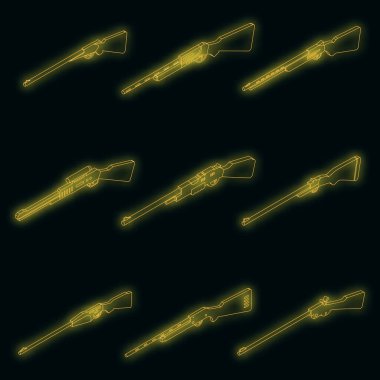 Tüfek ikonları yerleştirildi. Avcı tüfeği vektör simgeleri siyah üzerine neon rengi