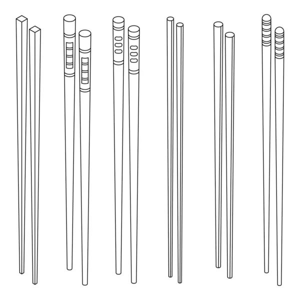 Chopsticks Pictogrammen Ingesteld Isometrische Set Van Eetstokjes Vectoriconen Schetsen Dun — Stockvector