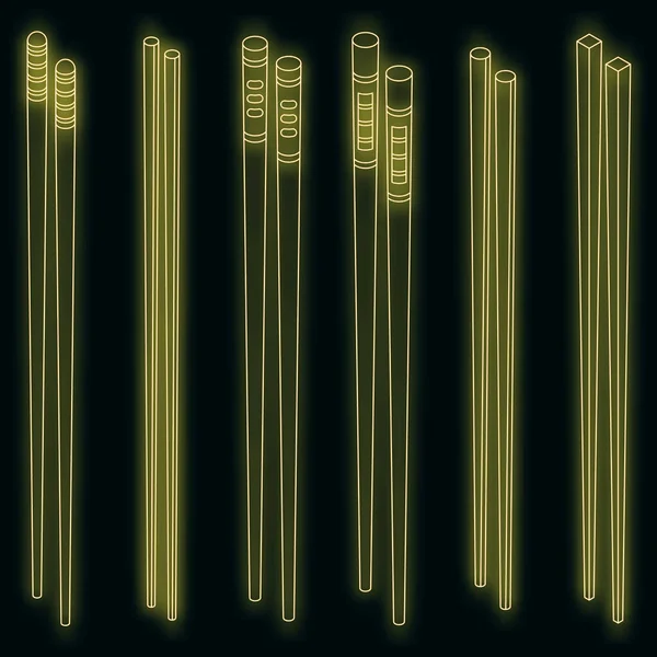 Stäbchen Symbole Gesetzt Isometrisches Set Von Essstäbchen Vektorsymbole Neon Farbe — Stockvektor