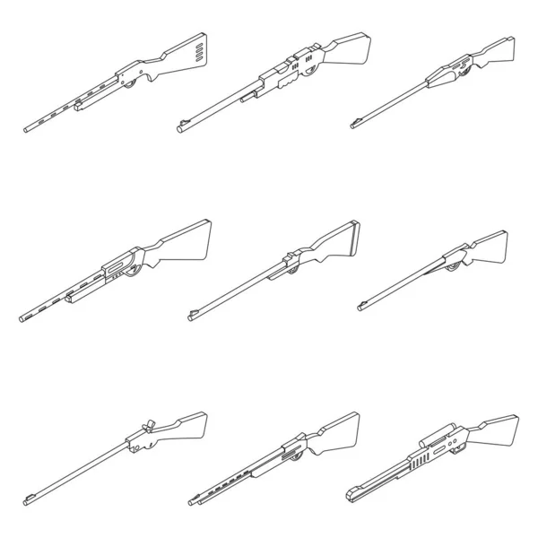 Tüfek Ikonları Yerleştirildi Isometric Set Tüfeği Vektör Simgeleri Ana Hatları — Stok Vektör