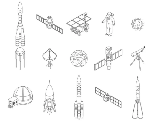 Ikonen Der Weltraumforschung Isometrische Reihe Von Vektor Symbolen Für Weltraumforschung — Stockvektor