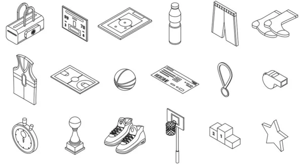 Basketballausrüstung Ikonen Gesetzt Isometrisches Set Von Basketball Ausrüstung Vektor Symbole — Stockvektor