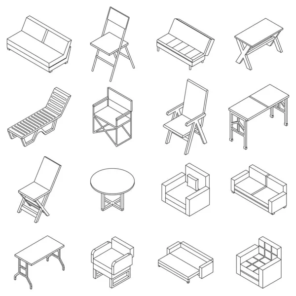 Összehajtható Bútor Ikonok Beállítva Izometrikus Készlet Összecsukható Bútorok Vektor Ikonok — Stock Vector