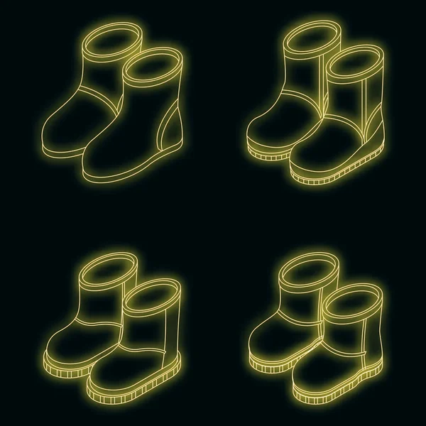 Stiefelsymbole Gesetzt Isometrische Reihe Von Stiefeln Vektor Symbole Neon Farbe — Stockvektor