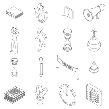 Teslim tarihi simgeleri ayarlandı. Verilen sürenin bitiş çizelgesi simgeleri ince lne beyaz üzerinde izole