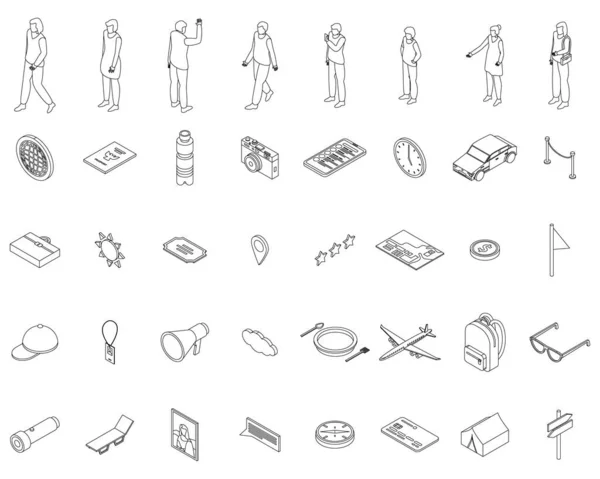 Excursion Icons Set Isometric Set Excursion Vector Icons Outline Thin — Stock Vector