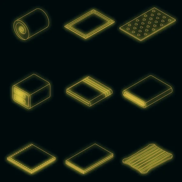 布片式图标设置 Isometric Set Blanket Vector Icons Neon Color Black — 图库矢量图片