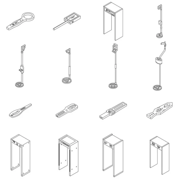 Metal Detector Icons Set Isometric Set Metal Detector Vector Icons — Stock Vector
