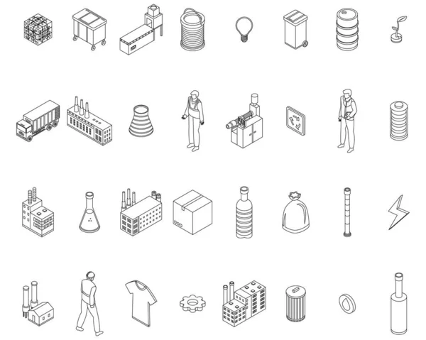 Recycling Fabrik Symbole Gesetzt Isometrisches Set Von Recycling Fabrik Vektor — Stockvektor