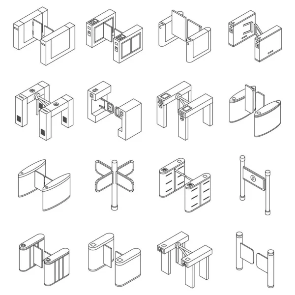 Icônes Tournantes Réglées Ensemble Isométrique Icônes Vectorielles Tourniquet Contour Fin — Image vectorielle