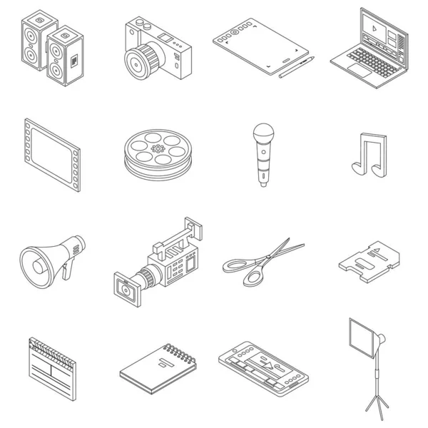 stock vector Video editing icons set. Isometric set of video editing vector icons outline thin lne isolated on white