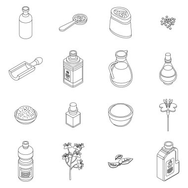 Kanola simgeleri ayarlandı. Isometric set kanola vektör simgeleri ana hatları ince lne beyaz izole