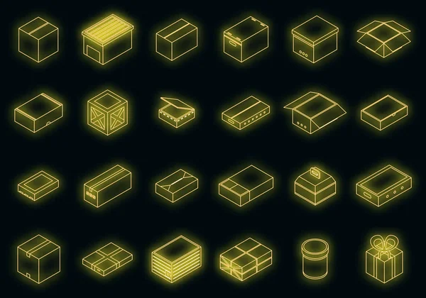 Set Iconos Caja Conjunto Isométrico Iconos Vectores Caja Color Neón — Vector de stock