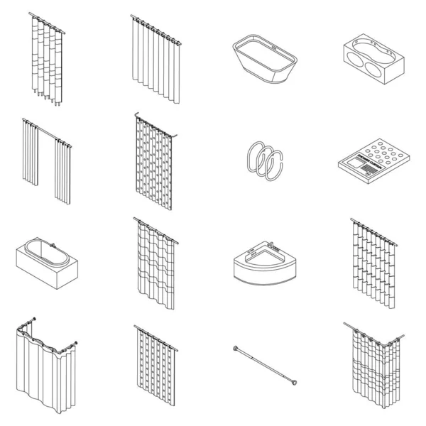 Ensemble Icônes Rideau Douche Ensemble Isométrique Icônes Vectorielles Rideau Douche — Image vectorielle