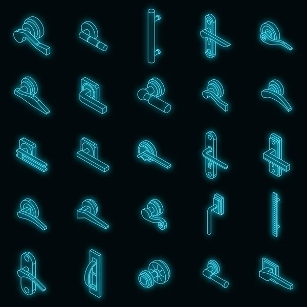 Türgriffe Icons Gesetzt Isometrisches Set Von Türgriffen Vektorsymbole Neonfarben Auf — Stockvektor