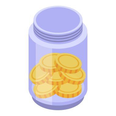 Bozuk para kavanozu ikon izometrik vektörü. Dünya turu. Dünya seyahati