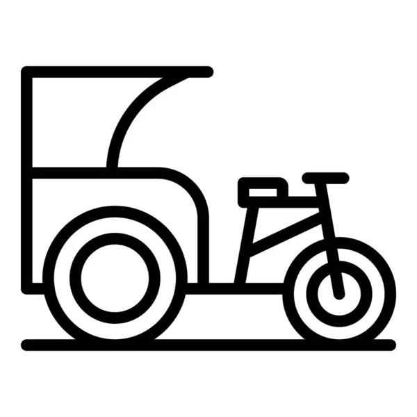 Ícone Trishaw Asiático Vetor Contorno Bicicleta Indiana Velho Triciclo — Vetor de Stock