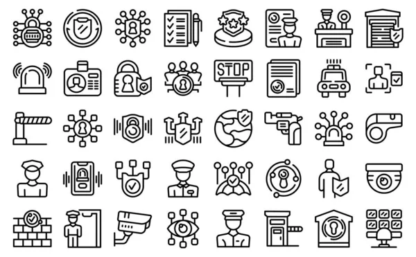 Security Guard Icons Set Outline Vector Police Standing Man Guard — Stock Vector