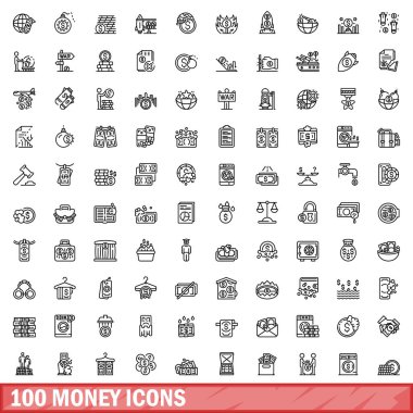 100 para ikonu ayarlandı. Beyaz arkaplanda izole edilmiş 100 para simgesi vektörünün taslağı