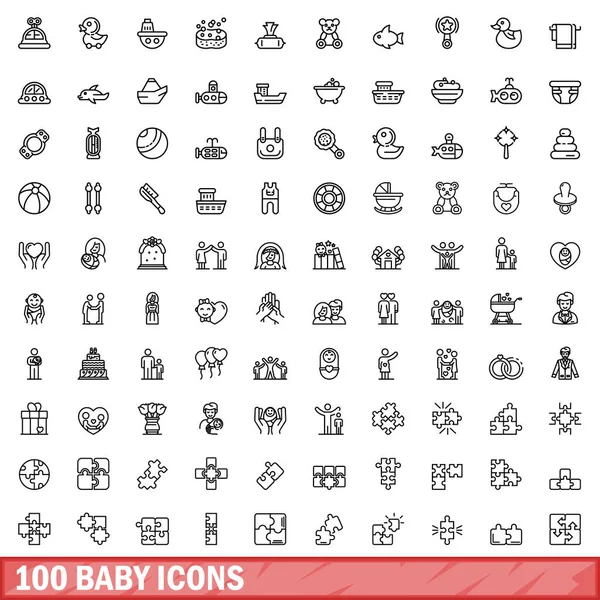 stock vector 100 baby icons set. Outline illustration of 100 baby icons vector set isolated on white background