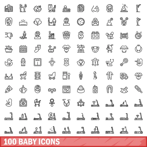 100 Ícones Bebê Configurados Desenho Ilustração 100 Ícones Bebê Conjunto — Vetor de Stock