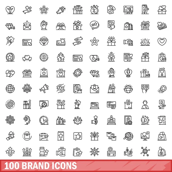 Conjunto 100 Iconos Marca Esquema Ilustración 100 Iconos Marca Vector — Vector de stock