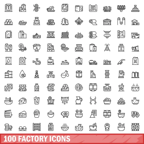100 Εικονίδια Εργοστασίων Έτοιμα Εικονογράφηση Περίγραμμα 100 Εικονίδια Εργοστάσιο Διάνυσμα — Διανυσματικό Αρχείο
