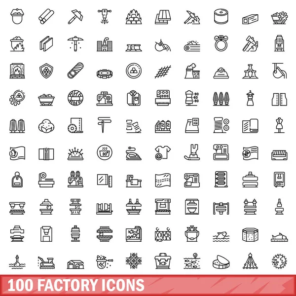 stock vector 100 factory icons set. Outline illustration of 100 factory icons vector set isolated on white background