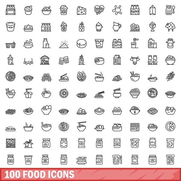 100 Lebensmittel Ikonen Gesetzt Umriss Illustration Von 100 Lebensmittel Symbole — Stockvektor