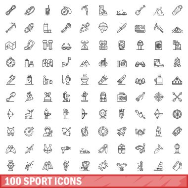 100 spor ikonu hazır. Beyaz arkaplanda izole edilmiş 100 spor simgesi vektörünün ana hatları