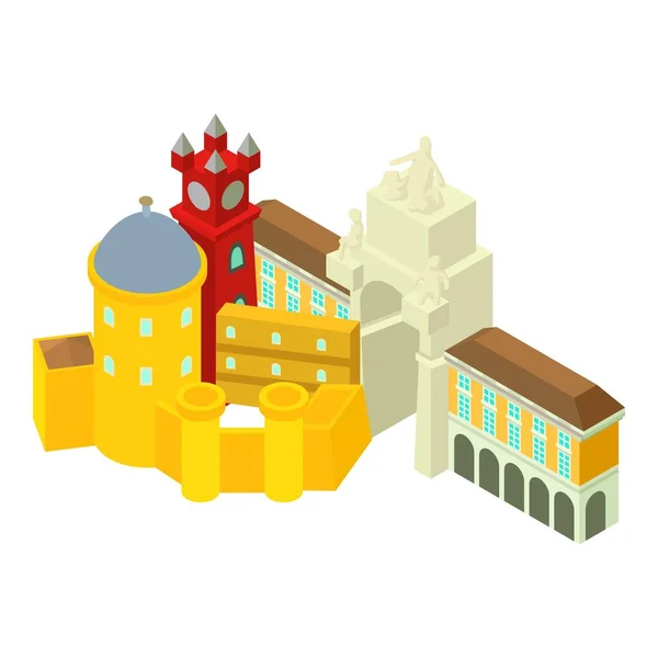Icône Emblématique Portugaise Vecteur Isométrique Palais Pena Arc Triomphe Lisbon — Image vectorielle