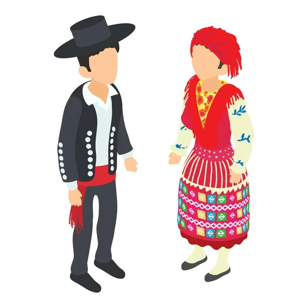 Trachtensymbol Isometrischer Vektor Portugiesisches Paar Nationaltracht Traditionelle Kleidung Geschichte Kultur — Stockvektor