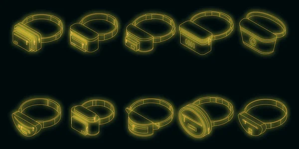 Pinggang Ikon Diatur Isometric Set Dari Ikon Vektor Tas Neon - Stok Vektor