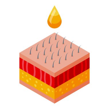 Yaşlanma karşıtı yağ ikonu izometrik vektörü. Yüz derisi. Kadın karşıtı