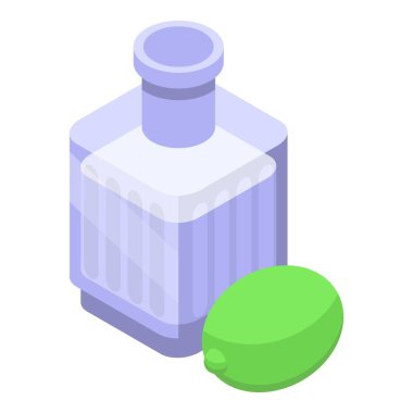 Tekila ikon izometrik vektörü. Cam alkol. Limon partisi