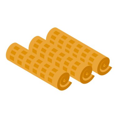 Waffle roll ikon izometrik vektörü. Yuvarlak Belçikalı. Atıştırmalık tatlı