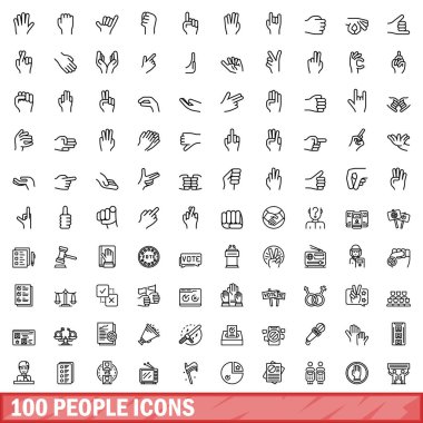 100 kişi simgesi oluşturuldu. Beyaz arkaplanda izole edilmiş 100 kişinin taslak çizimi