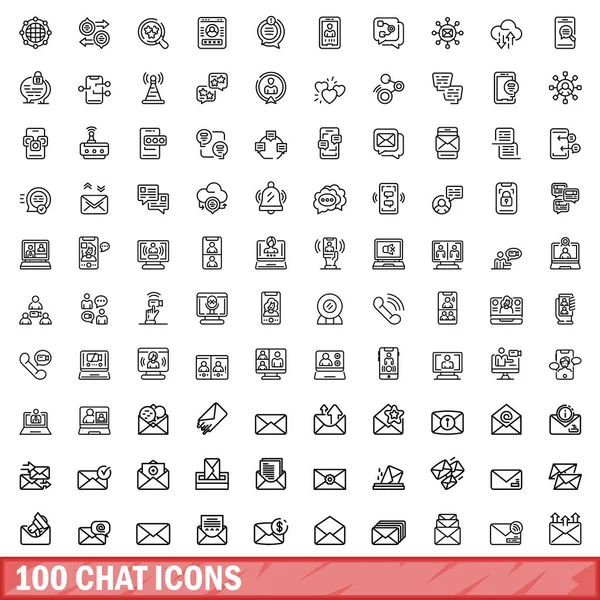 stock vector 100 chat icons set. Outline illustration of 100 chat icons vector set isolated on white background