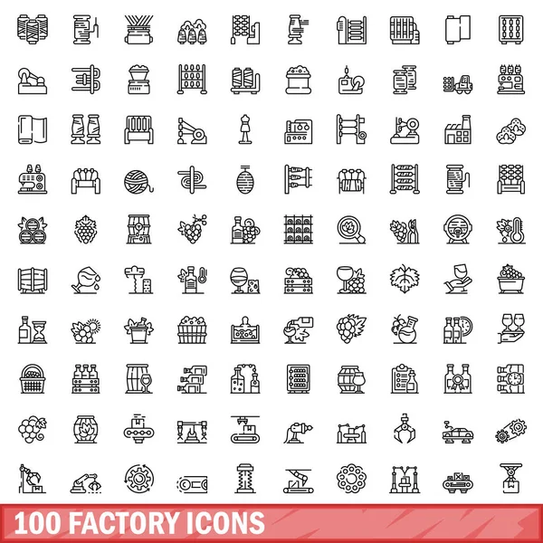 stock vector 100 factory icons set. Outline illustration of 100 factory icons vector set isolated on white background