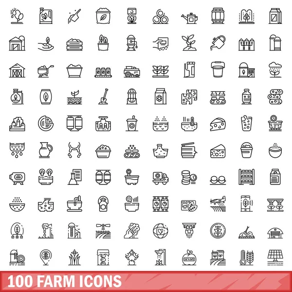 stock vector 100 farm icons set. Outline illustration of 100 farm icons vector set isolated on white background